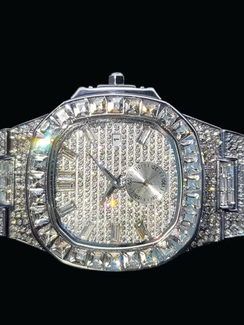 Luxury Date Special Minute Hand Iced Out Diamond Watch, Hip Hop Watch For Men